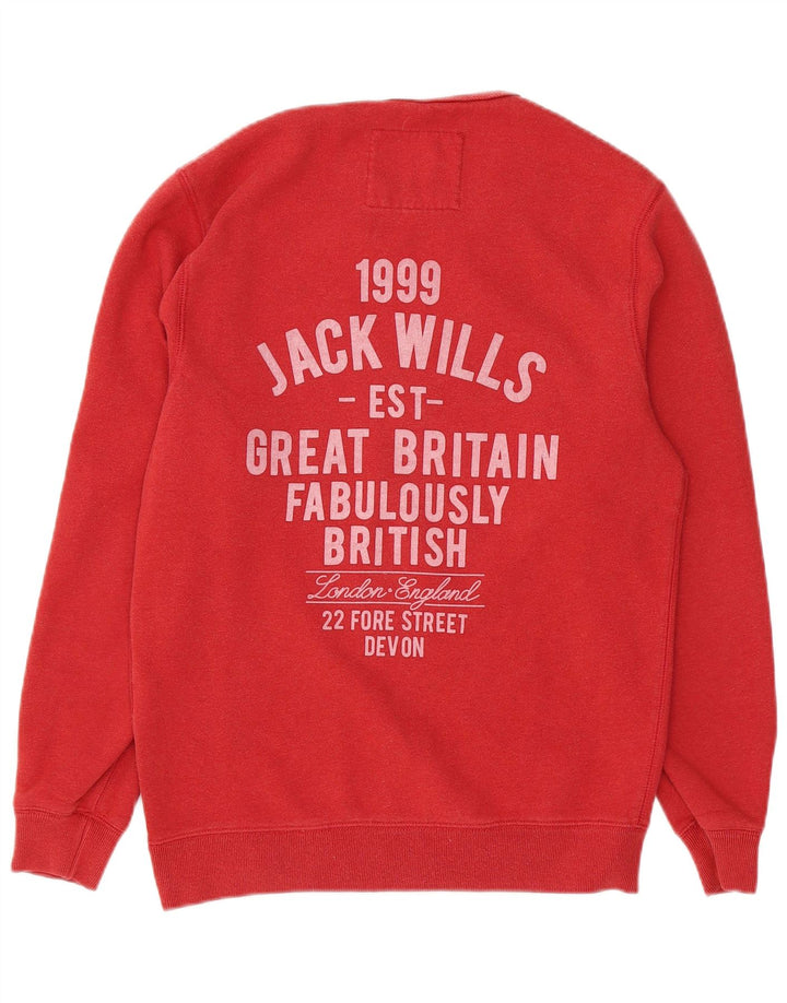 JACK WILLS Mens Graphic Sweatshirt Jumper Medium Red Cotton
