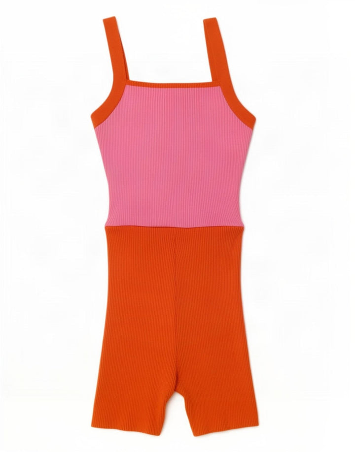 Zara Dame Ærmeløs Playsuit UK 8 Small Pink Colourblock Polyester