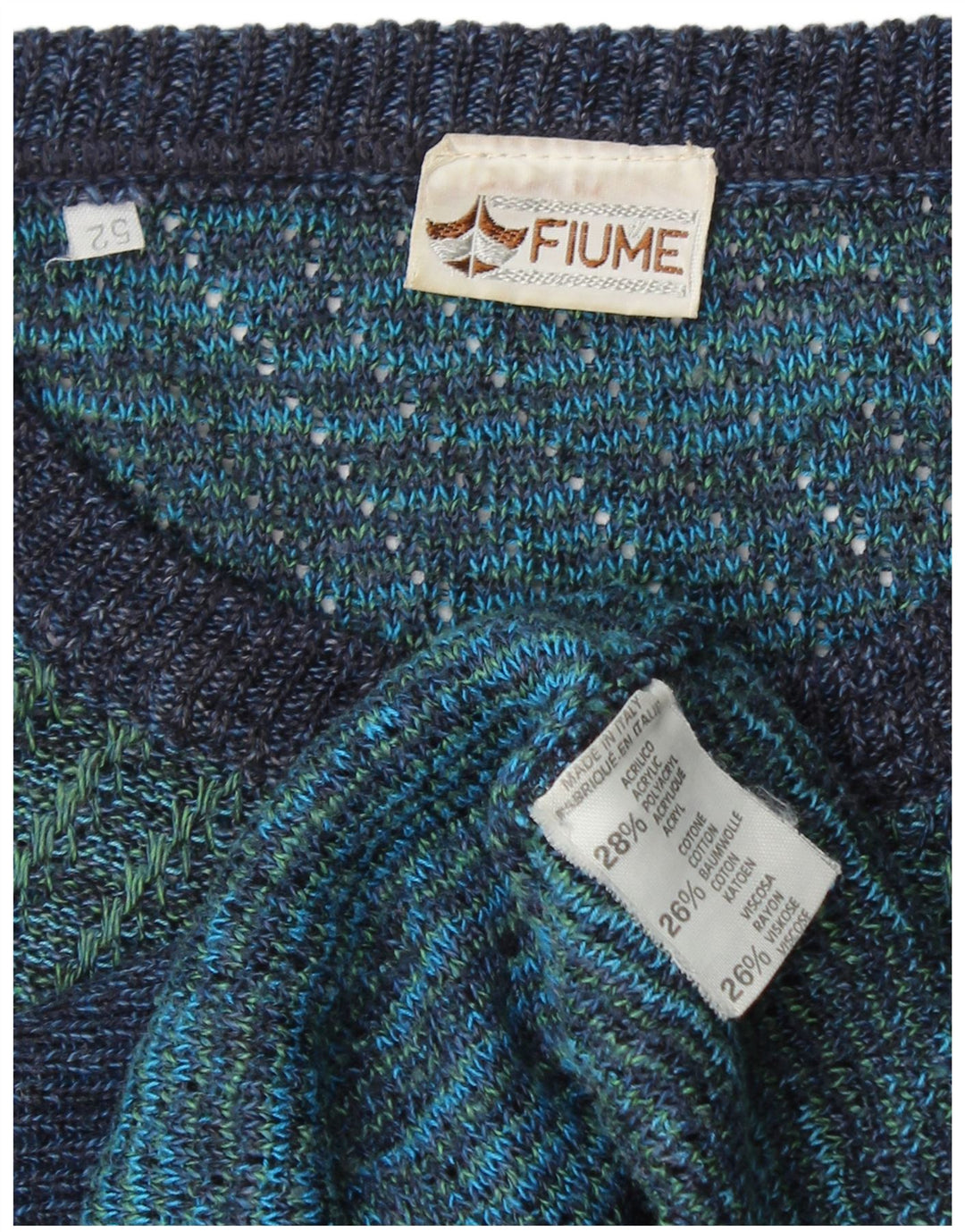 FIUME Herre rund hals sweater IT 52 Stor blå stribet akryl