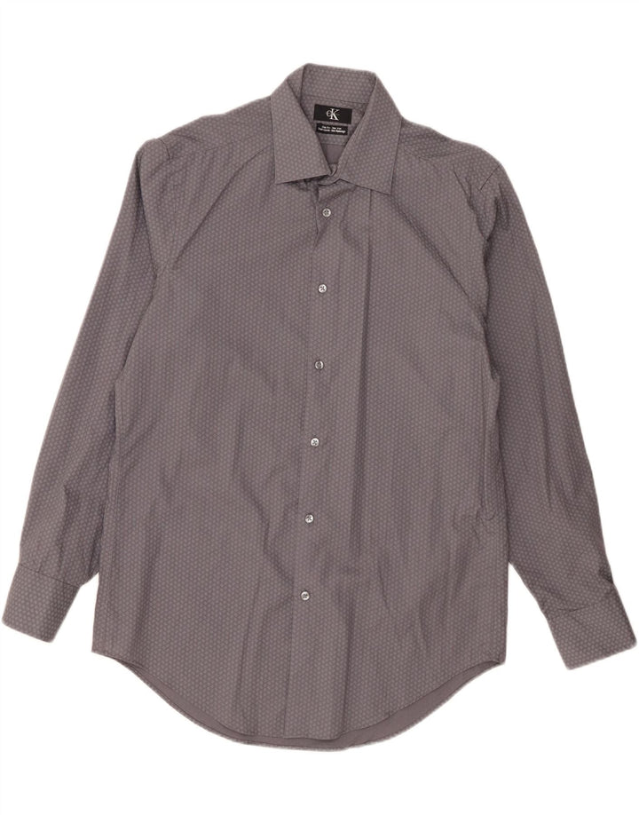 CALVIN KLEIN Herre Slim Fit Skjorte Størrelse 15 1/2 Medium Grå Geometrisk