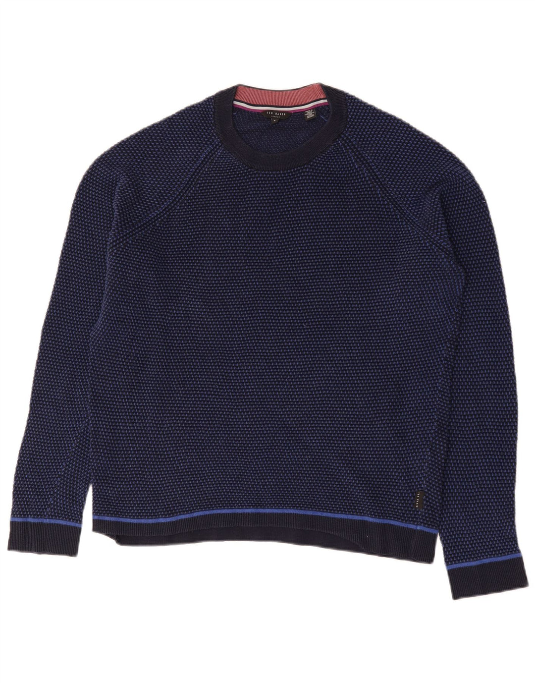 Ted Baker Herre Crew Neck Jumper Sweater Størrelse 6 2XL Navy Blue Colourblock