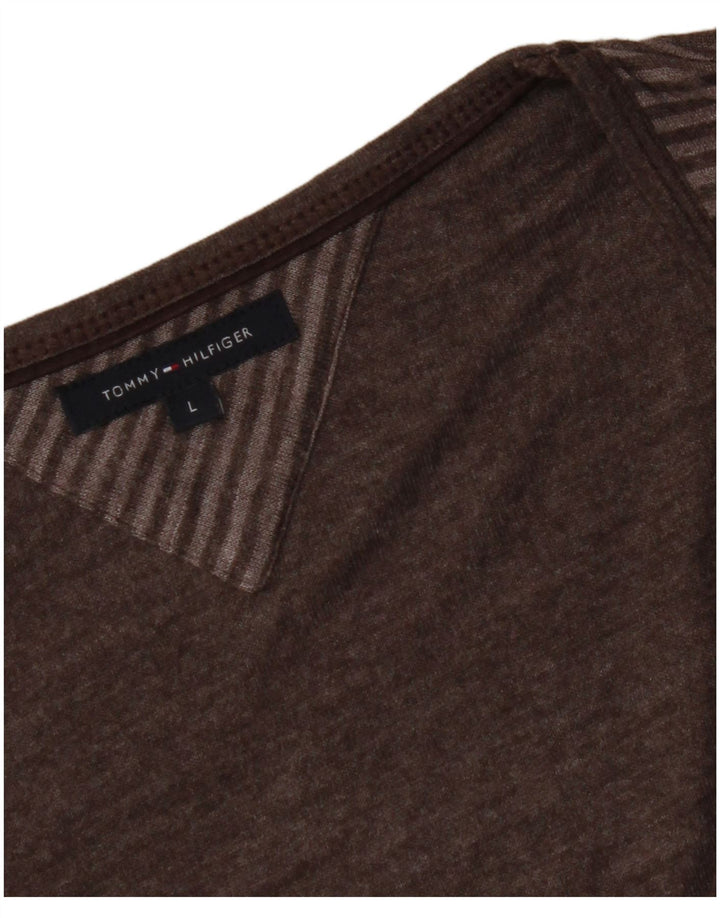 TOMMY HILFIGER Dame Top 3/4 ærmet UK 14 Stor Brun Stribet