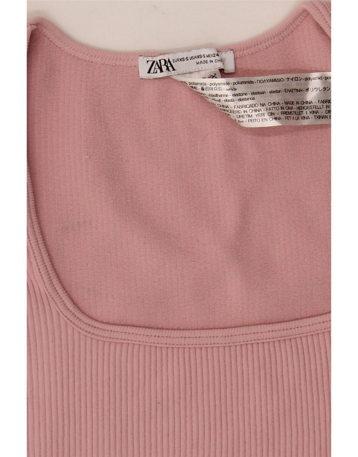 Zara Womens Crop Top Langærmet UK 4 XS Pink Polyamid