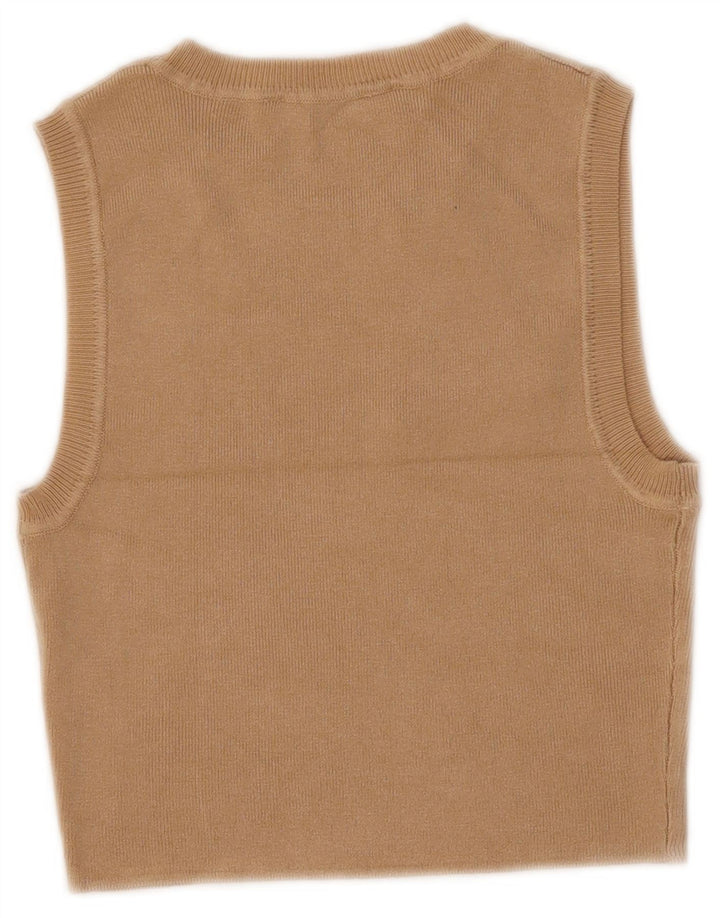 Zara Dame Crop Vest Tank Top UK 12 Medium Beige Viscose