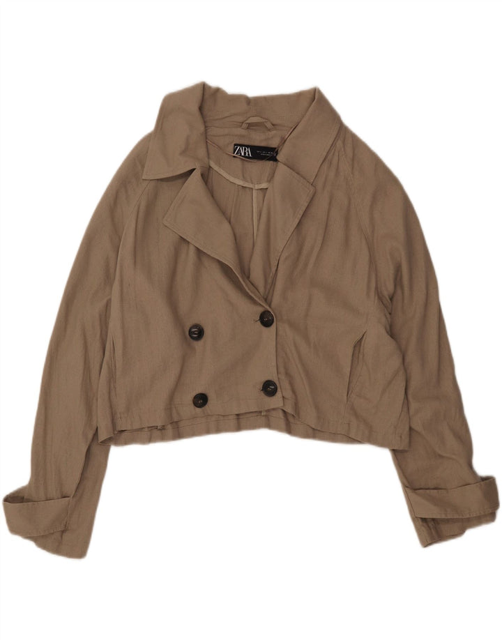 Zara Womens Crop Oversized Double Breasted Blazer Jacket UK 16 Large Khaki
