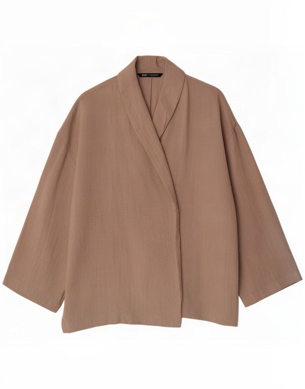 Zara Womens Open Blazer Jacket UK 14 Medium Brown Viscose