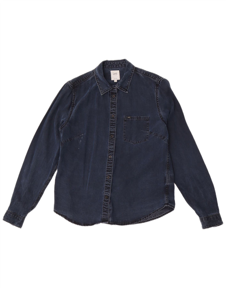 Lee Womens Regular Fit Denim Shirt UK 10 Small Navy Blue Lyocell