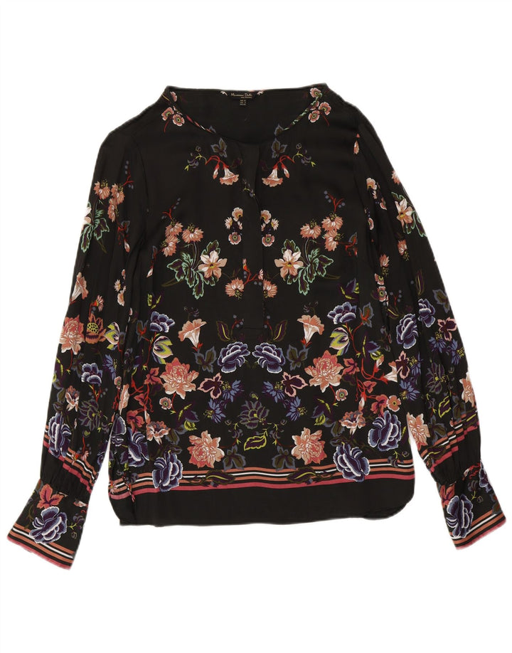 MASSIMO DUTTI Womens Front Tie Blouse Top EU 40 Medium Black Floral