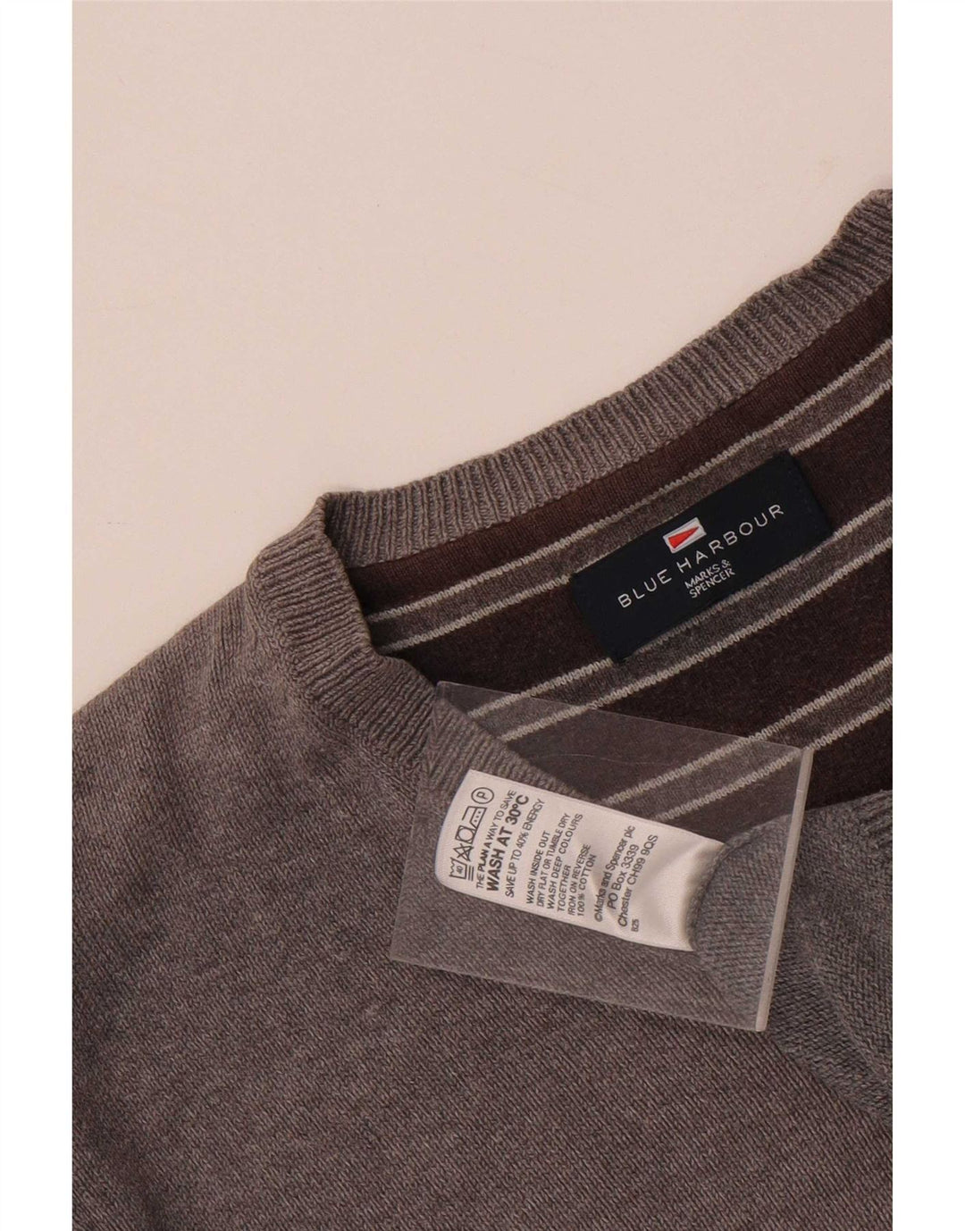 Marks & Spencer Herre Blue Harbor V-hals sweater mellemgrå bomuld