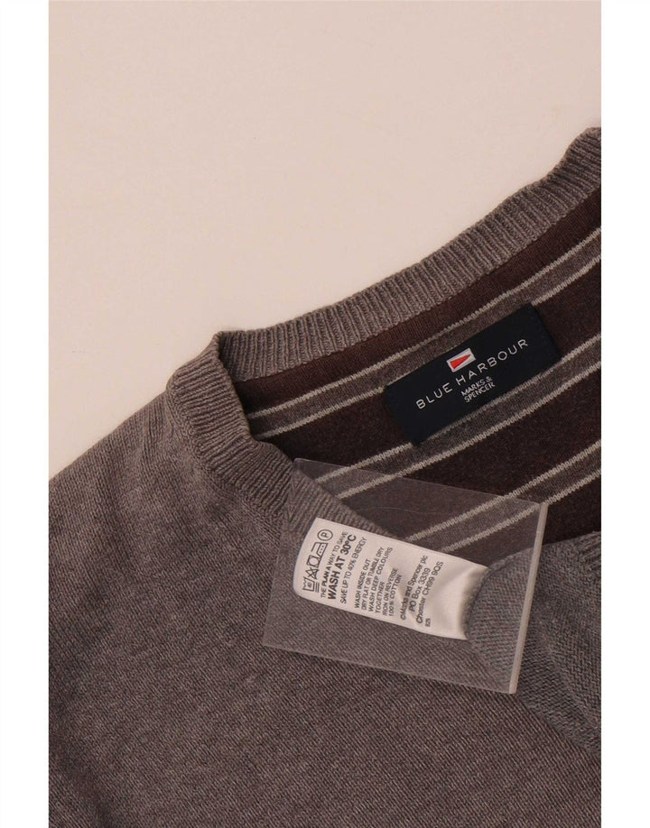 Marks & Spencer Herre Blue Harbor V-hals sweater mellemgrå bomuld