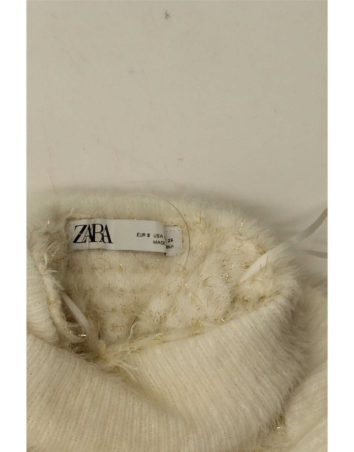 Zara Dame Flæse Front Rullehals Jumper Sweater UK 10 Lille hvid stribet