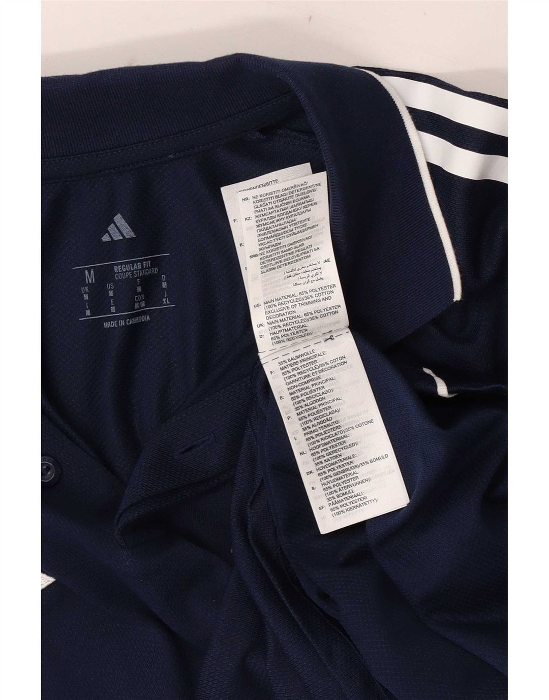 Adidas Herre Regular Fit Polo Shirt Medium Navy Blue Colourblock Polyester