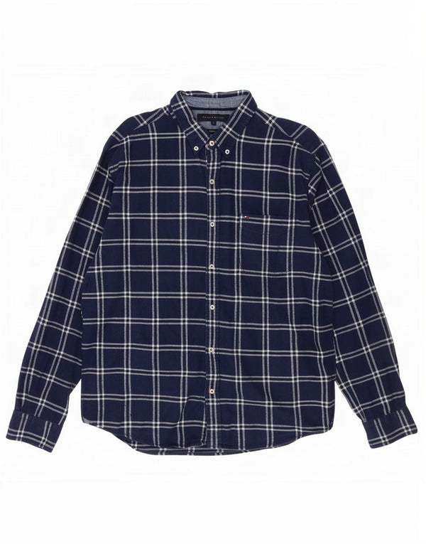 Tommy Hilfiger Herre Vintage Fit Flanellskjorte Stor marineblå ternet bomuld