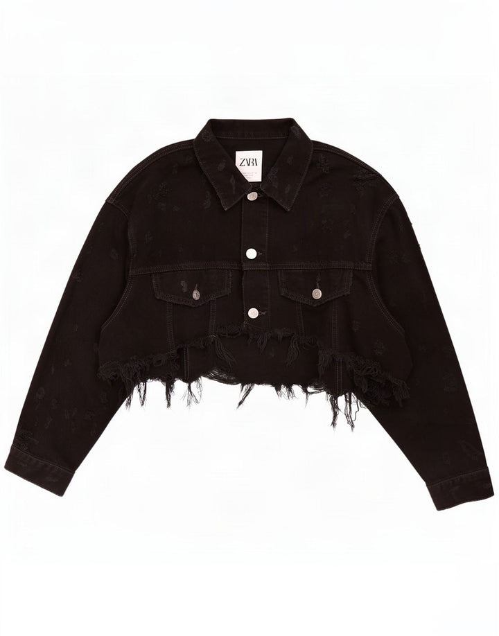 Zara Womens Crop Denim Jacket UK 12 Medium Black