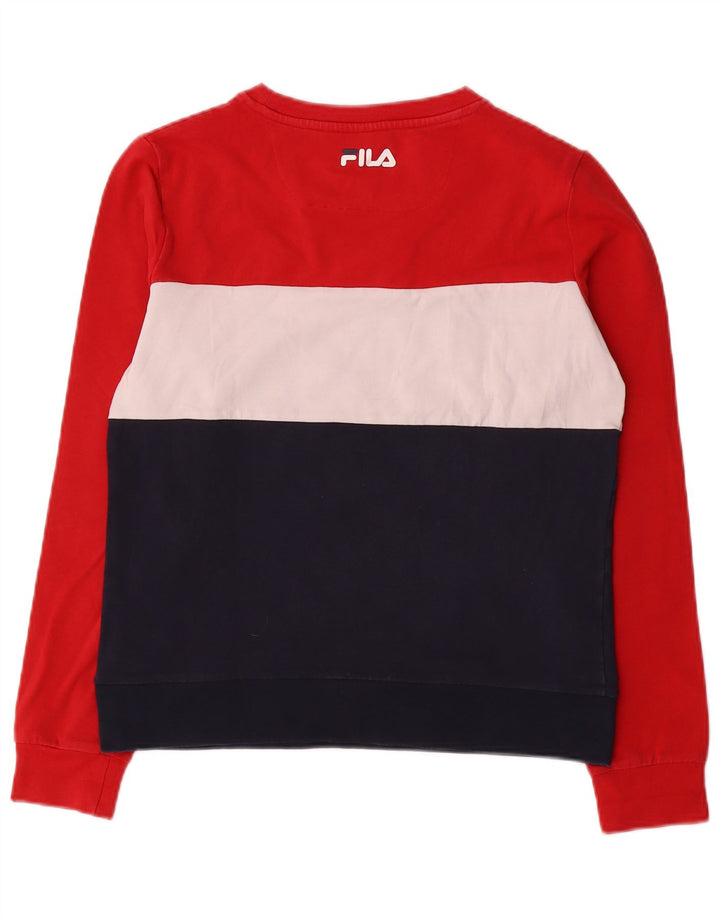 Fila Dame Grafisk Sweatshirt Jumper UK 10 Lille Rød Colourblock