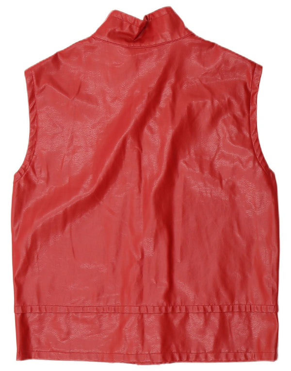 Vintage Dame imiteret læder Gilet UK 16 Large Red