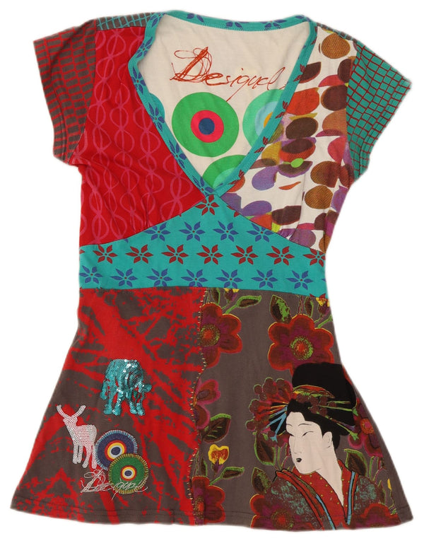 Desigual Dame Tunika Top UK 12 Medium Multicolored Floral