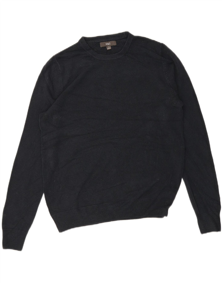 MARKS & SPENCER Herre sweater med rund hals, medium marineblå akryl