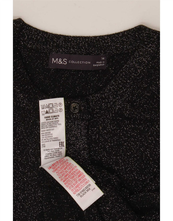 Marks & Spencer Dame Cardigan Sweater UK 14 Stor Sort Viscose