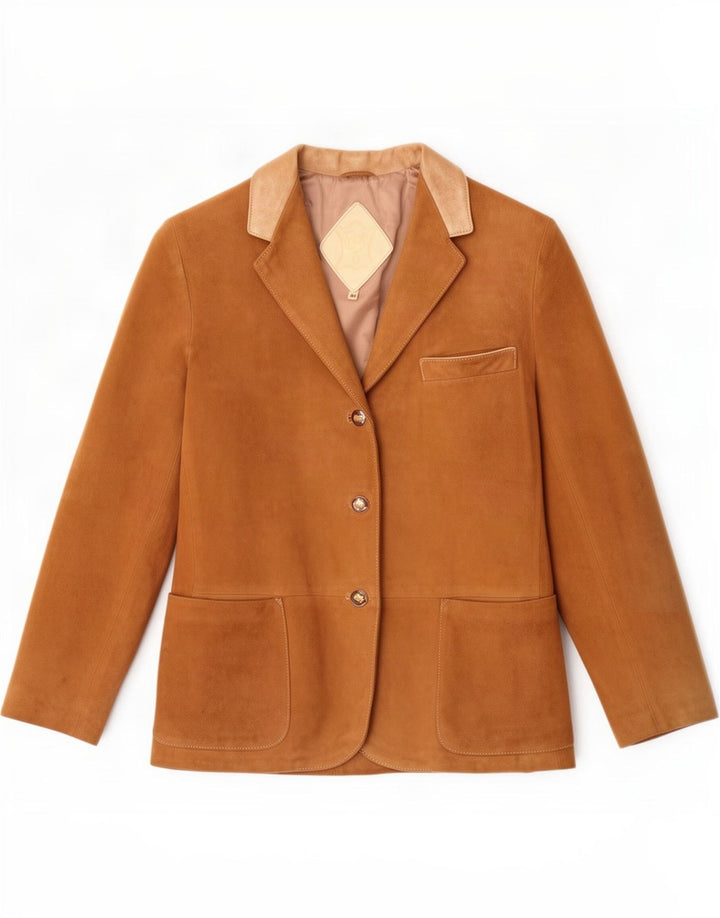 Vintage dame 3-knaps ruskindsblazerjakke IT 44 Medium Beige Colourblock