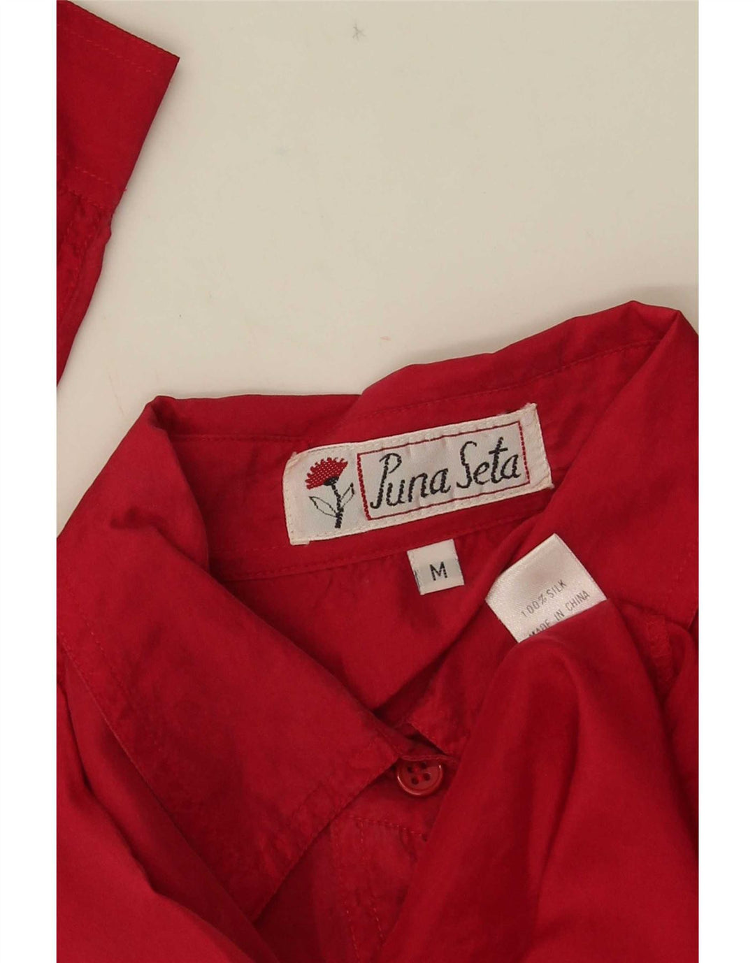 Vintage dameskjorte bluse UK 14 Medium rød silke