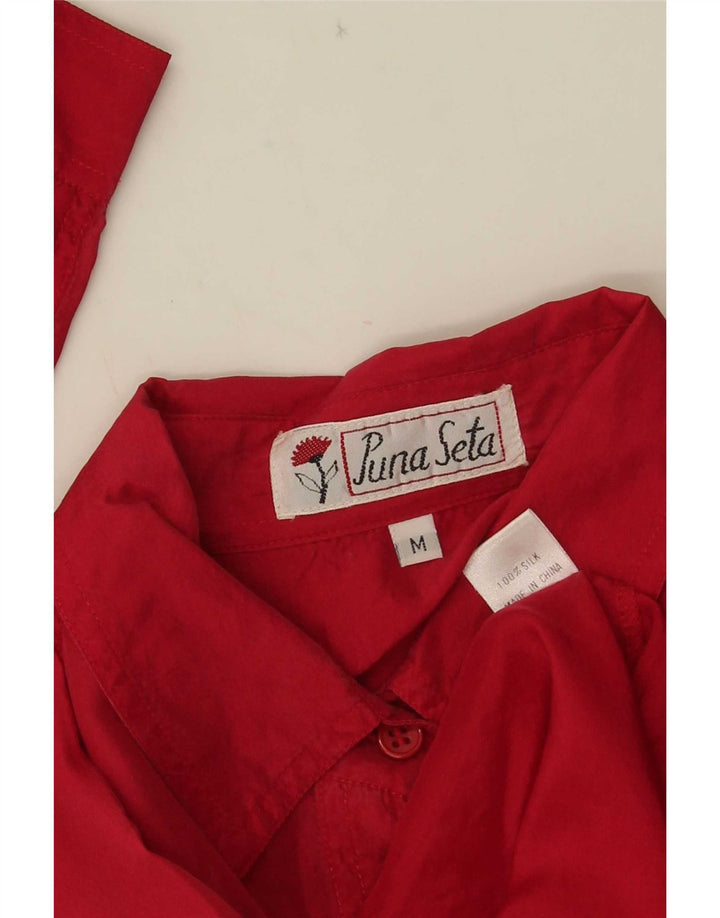 Vintage dameskjorte bluse UK 14 Medium rød silke