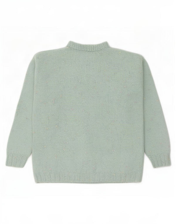 Vintage Womens Crew Neck Jumper Sweater UK 16 Stort turkis blomsterhjerte