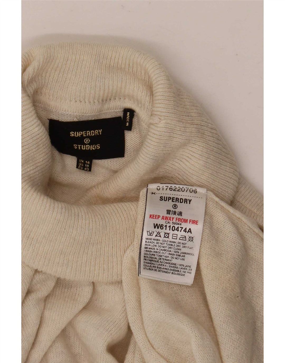 Superdry Womens Oversized trøjetrøje med rullehals UK 14 Stor beige uld