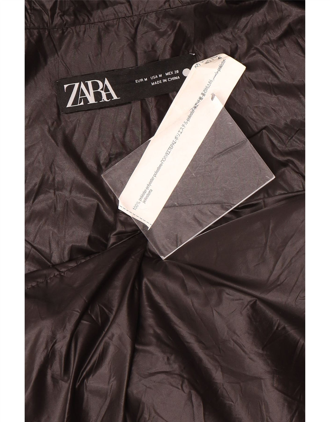 Zara Dame Hætte Polstret Gilet UK 14 Medium Sort Polyester