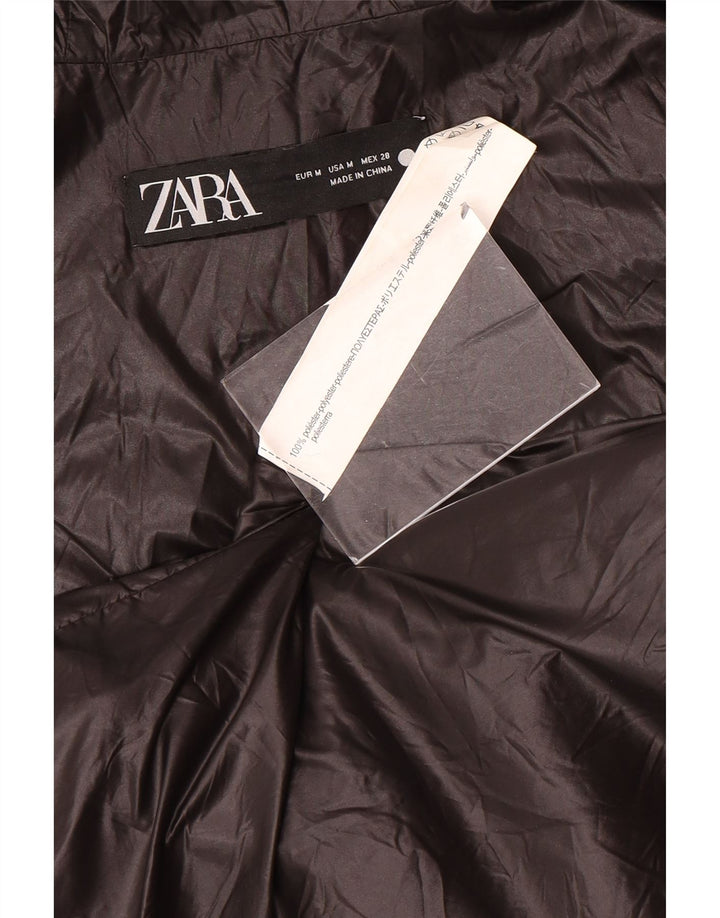 Zara Dame Hætte Polstret Gilet UK 14 Medium Sort Polyester