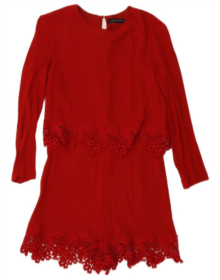 ZARA Womens Long Sleeve Playsuit UK 10 Small  Red Viscose