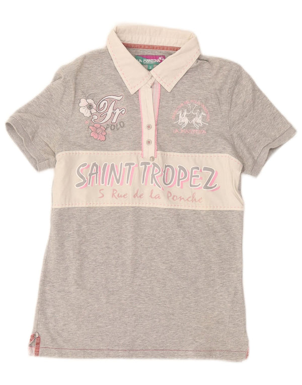 La Martina Dame Grafisk Polo Shirt UK 10 Small Grey Colourblock Bomuld