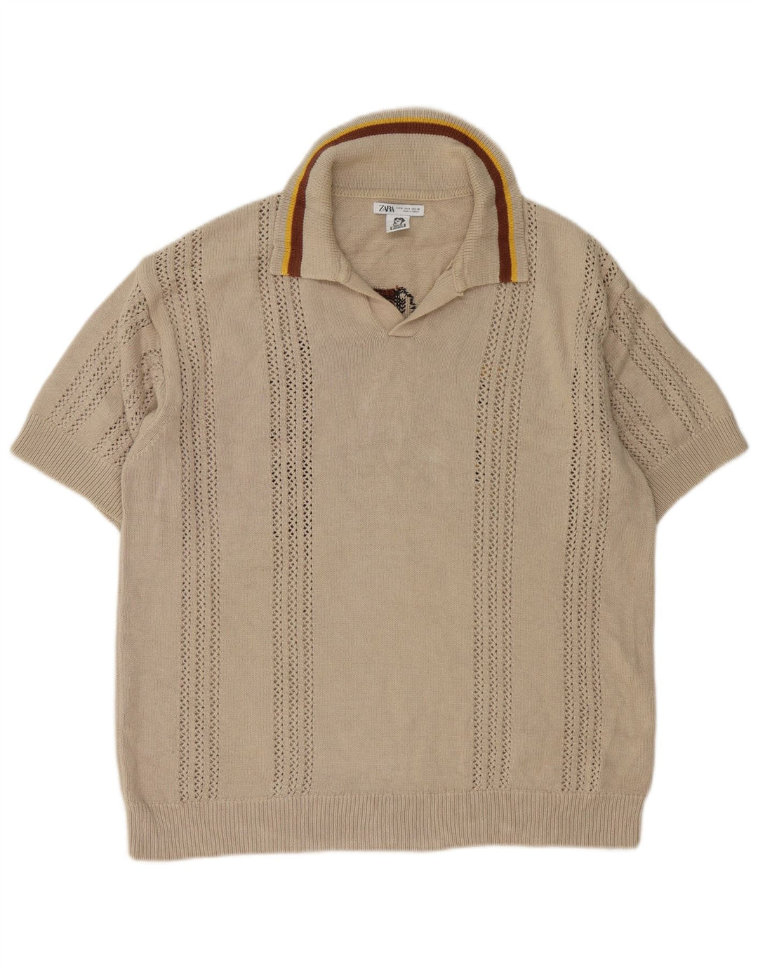 Zara Herre Inigo Studio Graphic Polo Neck Jumper Sweater Medium Beige