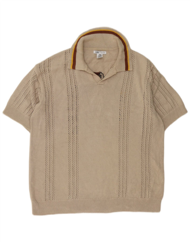 Zara Herre Inigo Studio Graphic Polo Neck Jumper Sweater Medium Beige
