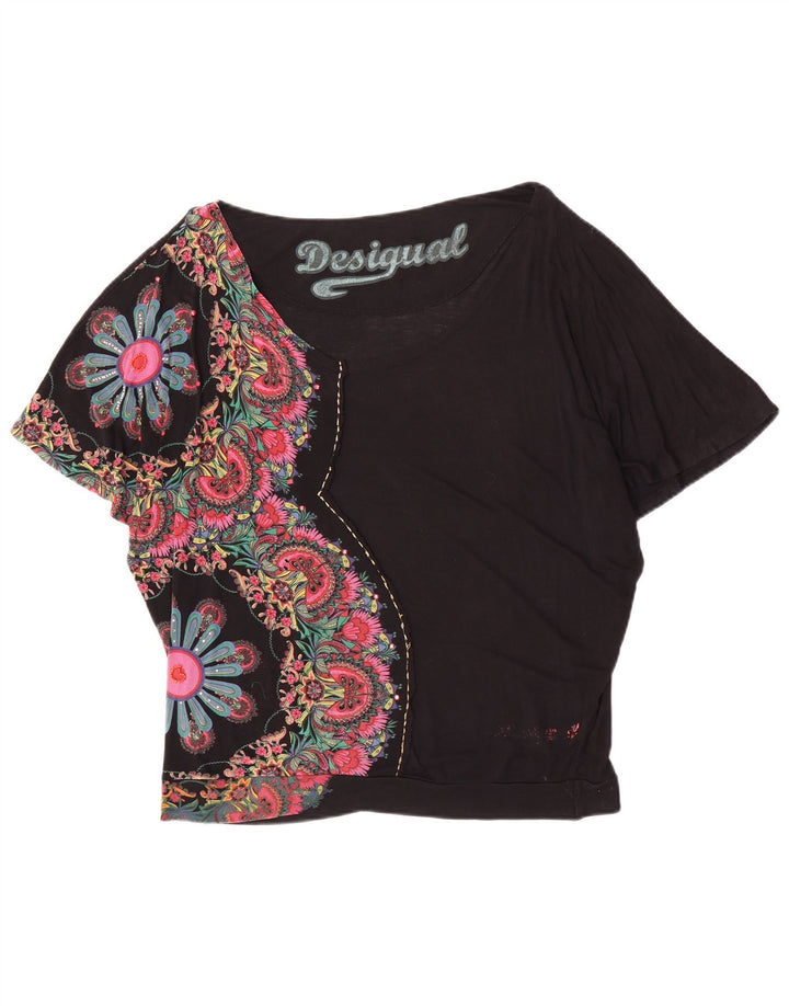 Desigual Womens Batwing Bluse Top UK 16 Large Black Floral