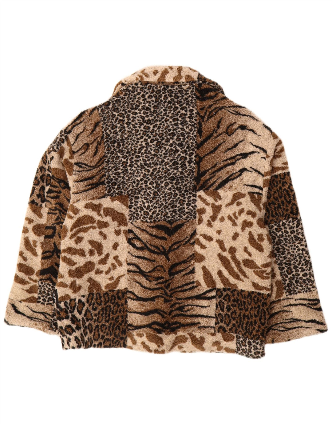 IZZI Dame Oversized Fleecejakke UK 10 Small Brown Animal Print Acryl