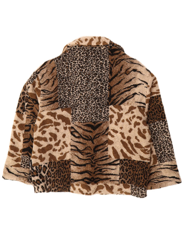 IZZI Womens Oversized Fleece Jacket UK 10 Small Brown Animal Print Acrylic