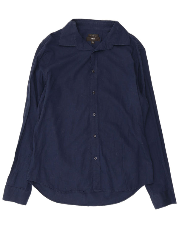 Mossimo Herre Slim Fit Skjorte Large Navy Blue Linen