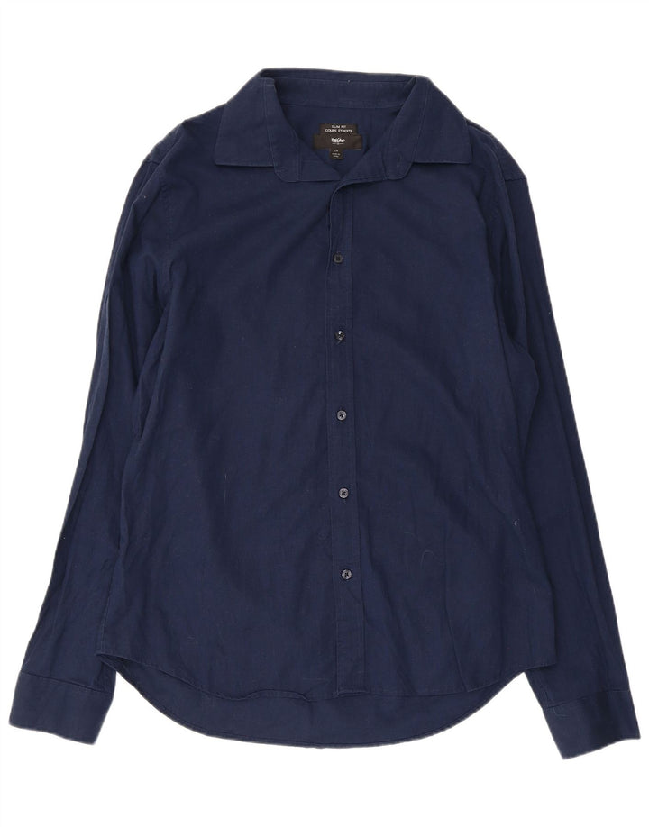 Mossimo Herre Slim Fit Skjorte Large Navy Blue Linen