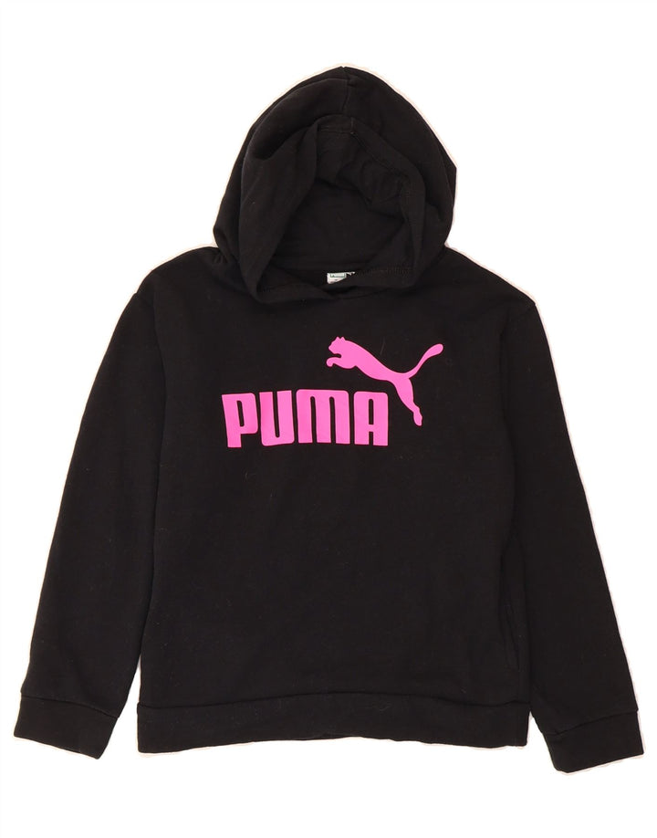 PUMA Girls Graphic Hoodie Jumper 10-11 Years Medium Black Polyester Vintage Puma and Second-Hand Puma from Messina Hembry 