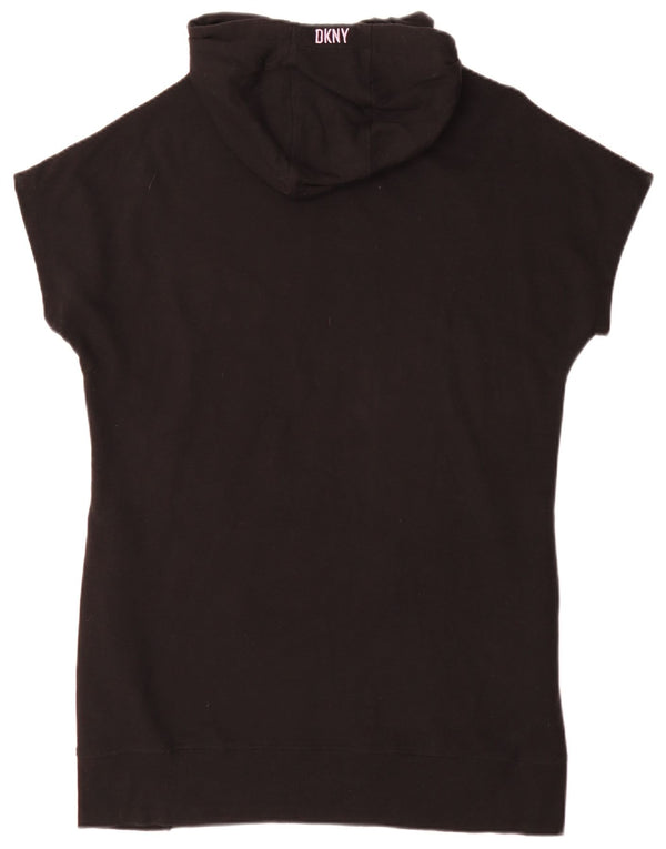 Dkny Dame Hooded Graphic T-Shirt Dress UK 14 Large Black Cotton Sports