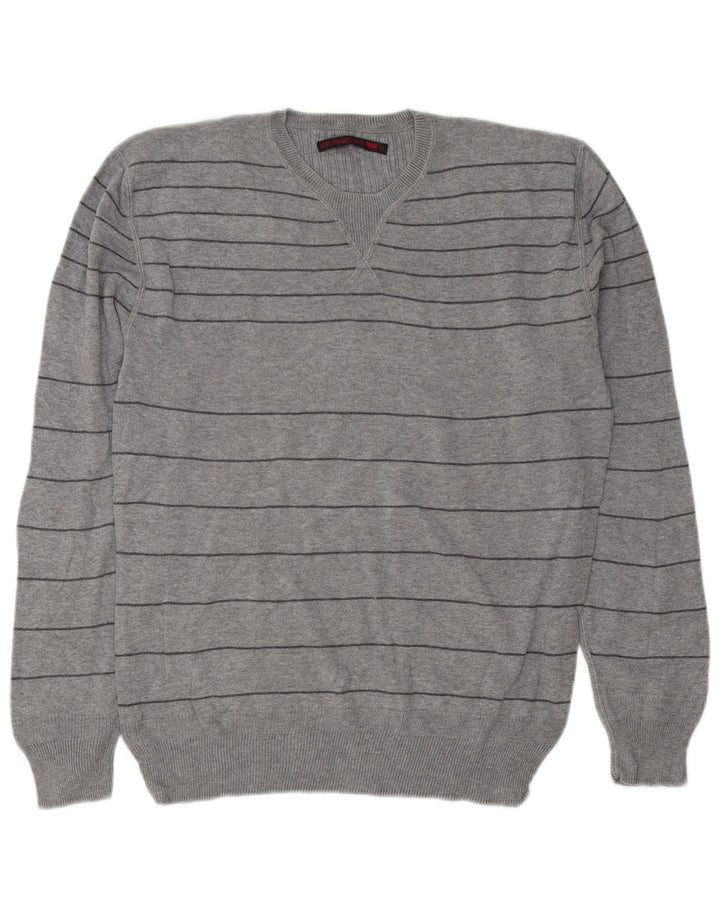 Levi's Herre sweater med rund hals, mellemgrå stribet bomuld
