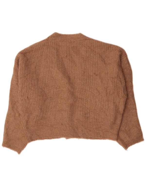 Zara Womens Crop Oversized cardigan sweater UK 14 Medium Brown Nylon