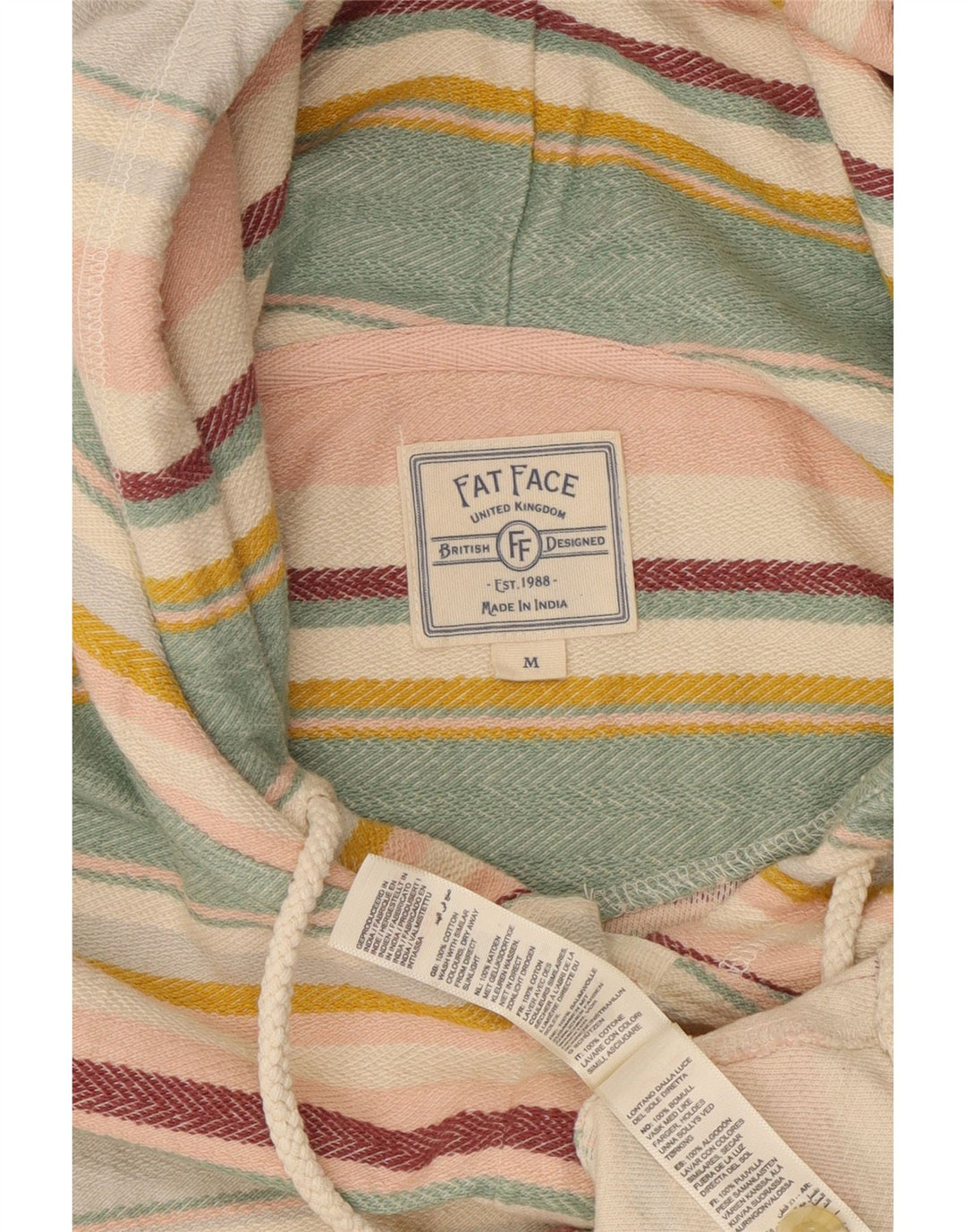 Fat Face Dame Hoodie Jumper UK 14 Medium Flerfarvet Stribet Bomuld
