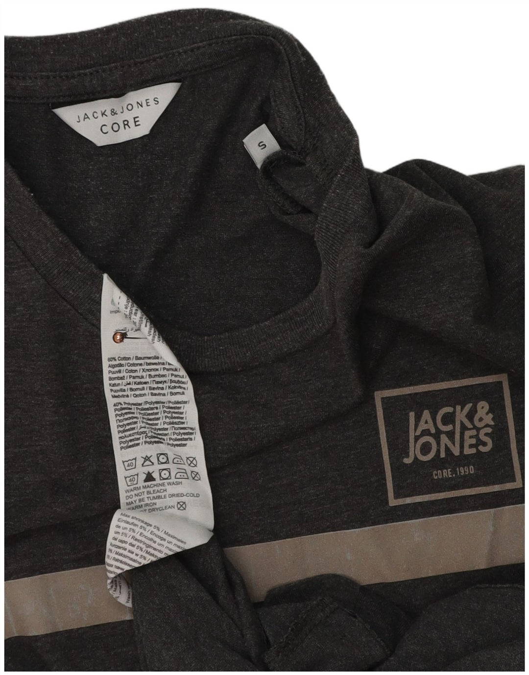 Jack & Jones Herre T-shirt Top Lille Grå Colourblock Bomuld