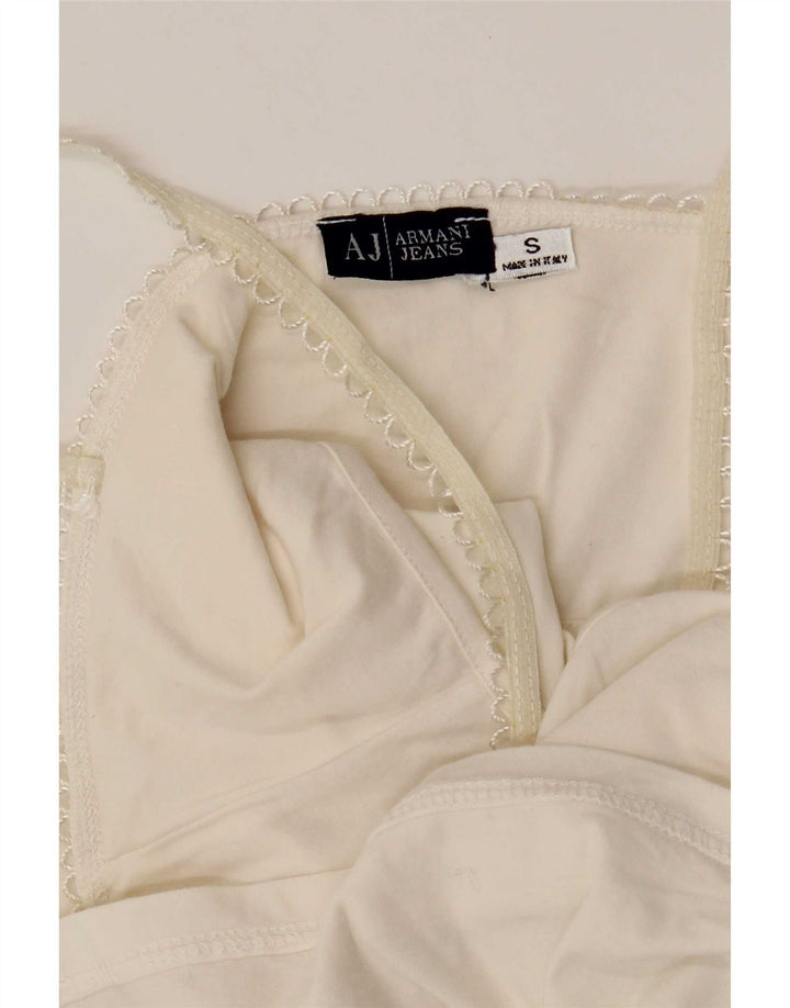 Armani Jeans Dame Grafisk Crop Cami Top UK 8 Small White