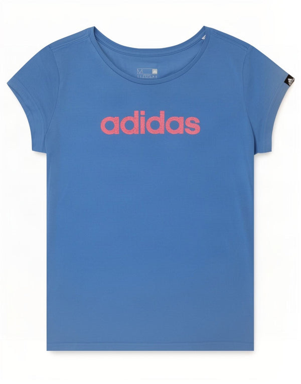 Adidas Dame Regular Fit Grafisk T-Shirt Top UK 12/14 Medium Blue Bomuld