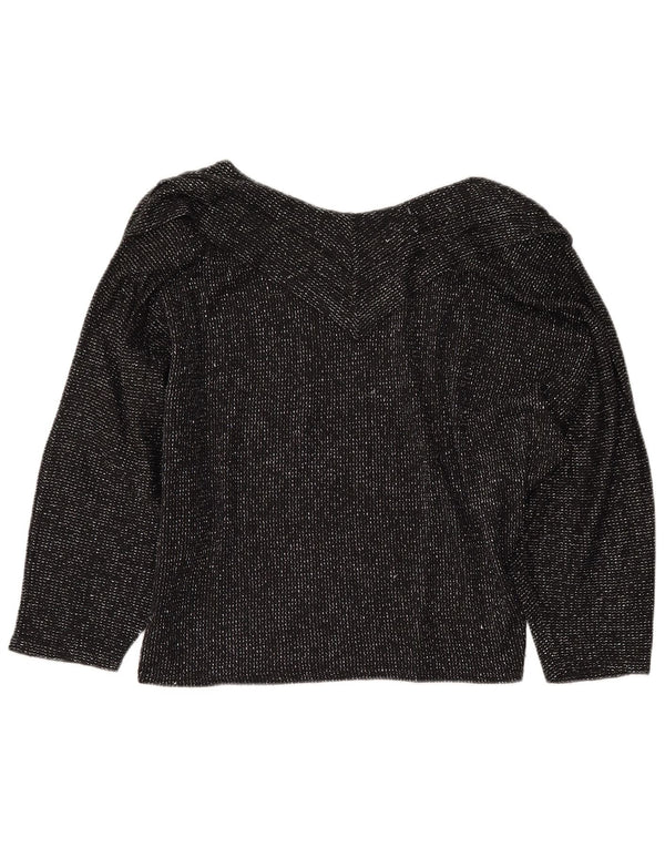 Vintage Womens Crop V-hals sweater UK 16 Stor sort akryl