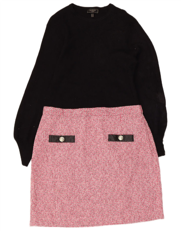 Lipsy Dame Langærmet Basic Kjole UK 16 Large Pink Colourblock Rayon