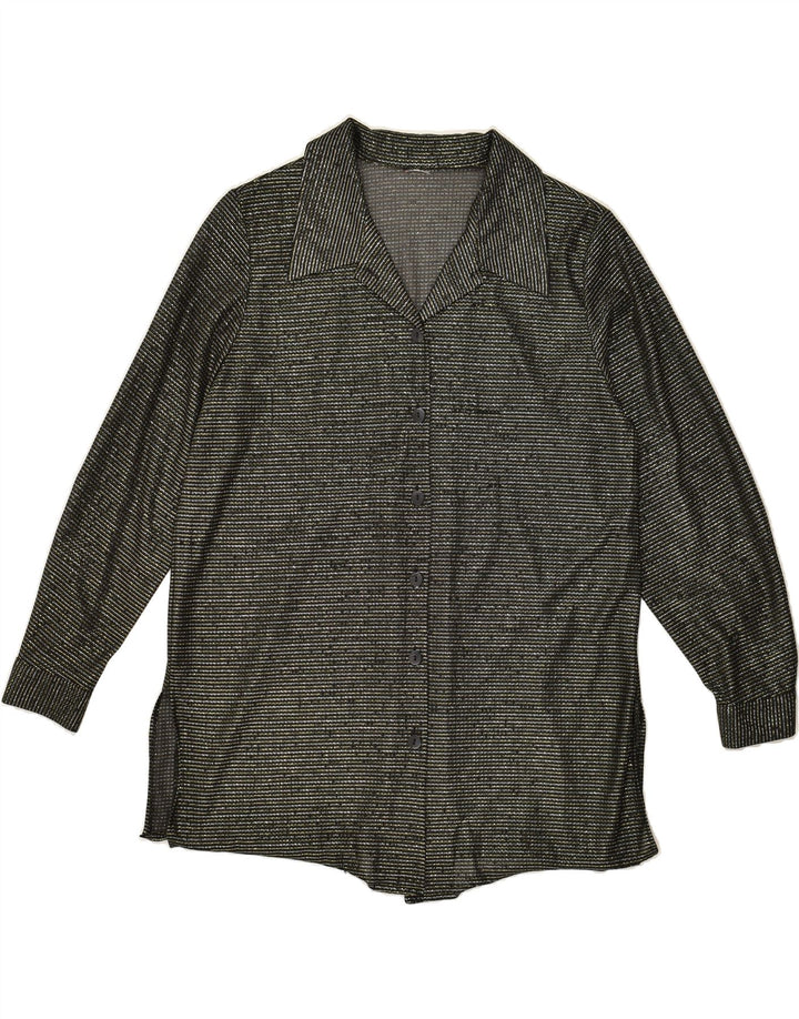 VINTAGE Womens Longline Shirt UK 14 Medium Grey Pinstripe | Vintage Vintage | Thrift | Second-Hand Vintage | Used Clothing | Messina Hembry 